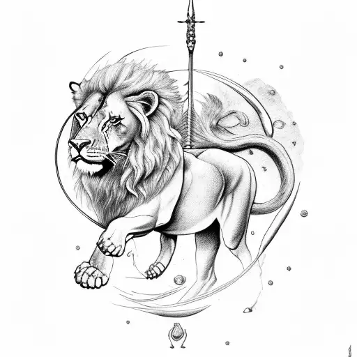 Sagittarius On The Back Of A Lion With Water And Fire