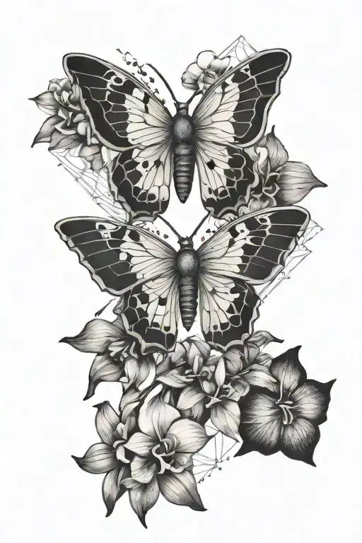 Geometric Moth With Orchids Intertwined