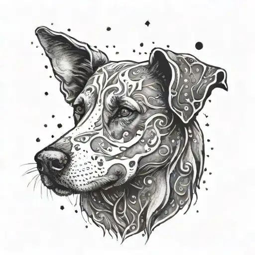 A Mystical Dog Guardian Protecting A Student In A Cosmic Setting