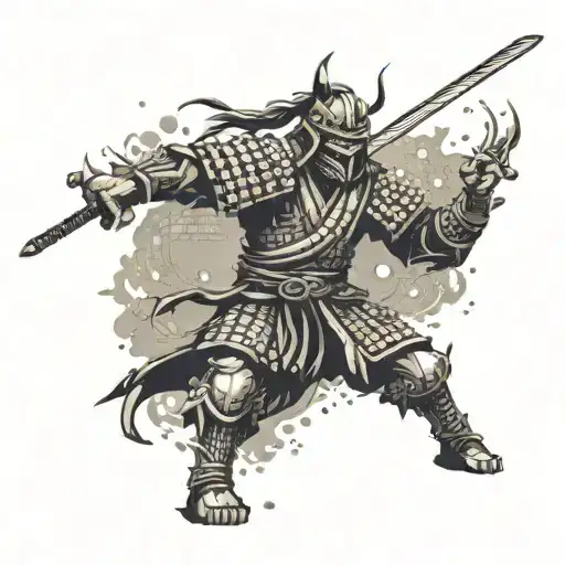 A Pixelated Samurai Warrior Battling Enemies From Classic Video Games