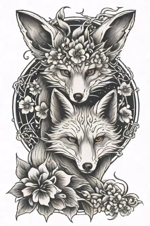 Six-tailed Fox With Sakura