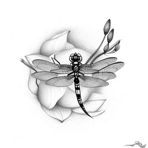 Dragonfly With Lotus Flower