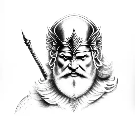 Odin With Knot Work Design Over Odins Spear On Forearm