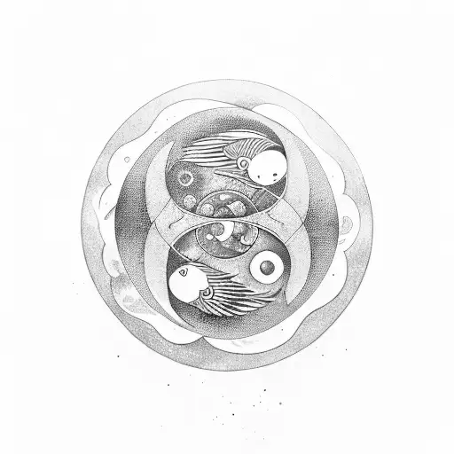 A Yin Yang Symbol With The Pisces Fish On The Yin Side And The Virgo Glyph On The Yang Side