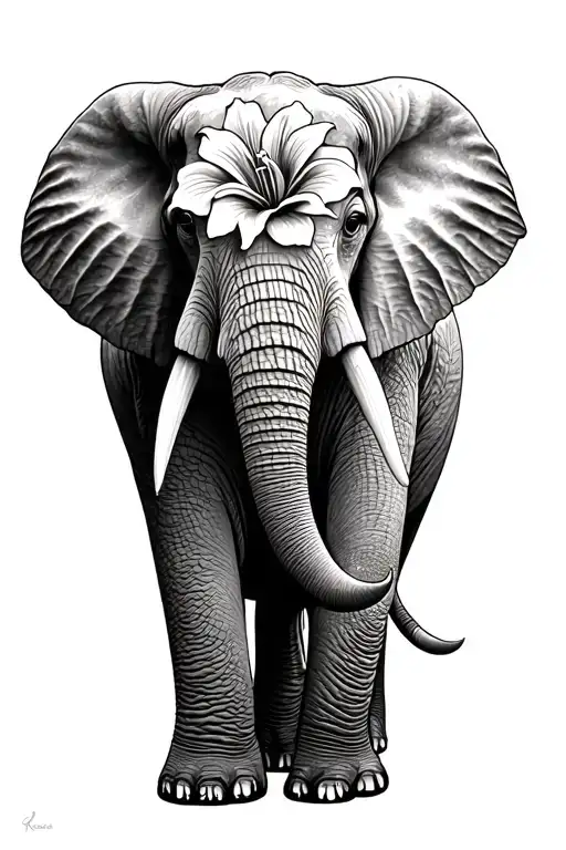 Elephant With Lilly Flower