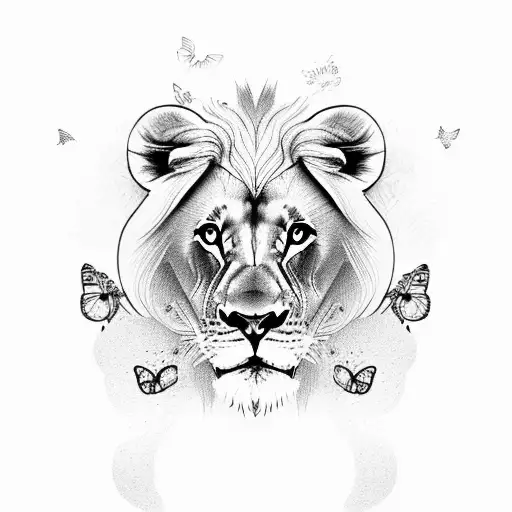 Lion Cub With Butterflies