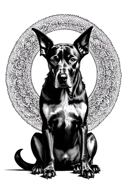 Demon Dog Halo Sitting Under Rhubarb