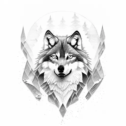 Wolf Face With A Forrest On The Top
