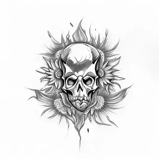 Fire Ram Skull Daisies