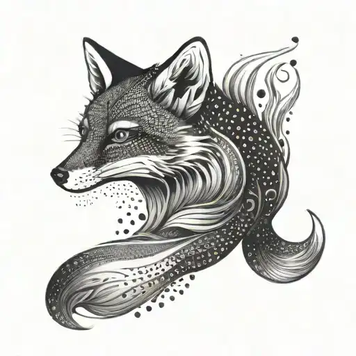 Black And White Fox With Eight Tails