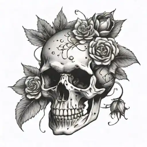 Human Skull With A Hole In The Top And Flowers Coming Out Of The Hole