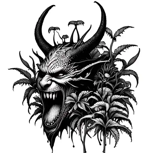 A Menacing Demon Face Surrounded By A Garden Of Carnivorous Plants