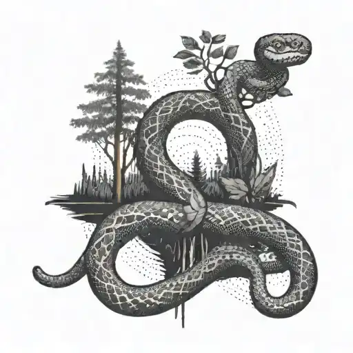 A Pixelated Snake Slithering Through A Digital Forest Landscape