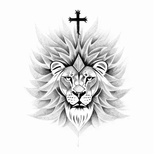 Cross And Tree And Lion