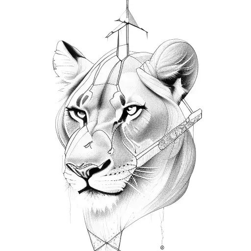 Crusifix And Tree And Lioness