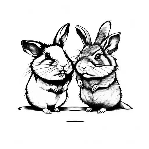 Hamster And Rabbit With Love And Hand Heart Symbol