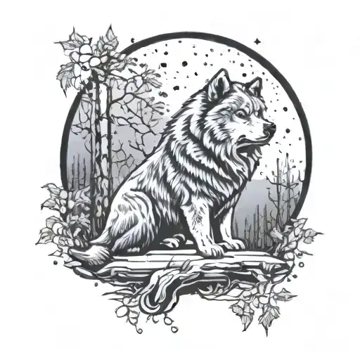 Chow Chow And Husky Howling At The Moon In A Mystical Forest