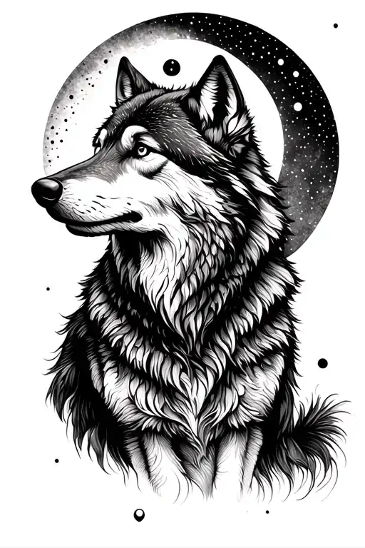 Wolf With Moon
