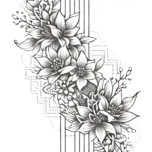 Abstract Architectural Lines With Flowers