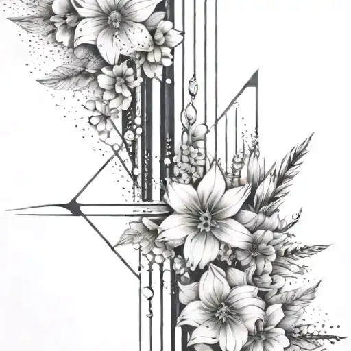 Abstract Architectural Lines With Alot Of Flowers And North Arrow