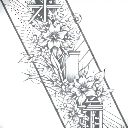 Abstract Architectural Lines With Alot Of Flowers And North Arrow