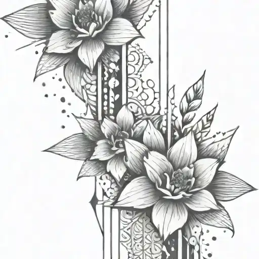 Flowers With Abstract Architectural Lines And North Arrow