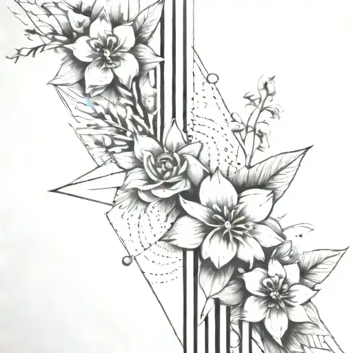 Flowers With Abstract Architectural Lines And North Arrow For The Shoulder