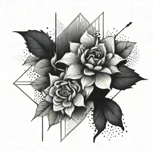 Abstract Architectural Lines With Flowers