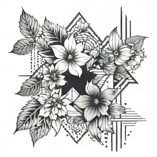 Flowers With Abstract Architectural Lines And Shading Behind
