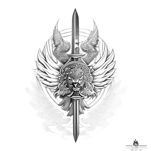 A Katana With Wings And A Lion On The Left