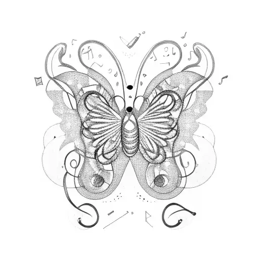 Butterflies With Music Symbols And Strings