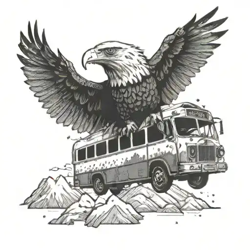 An Eagle Flying Over A Bus In The Mountains