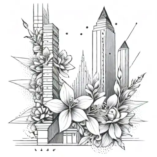 Abstract Architectural Lines With Flowers