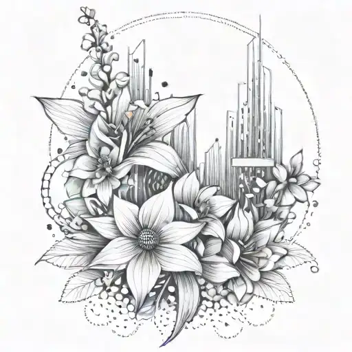 Abstract Architectural Lines With Flowers