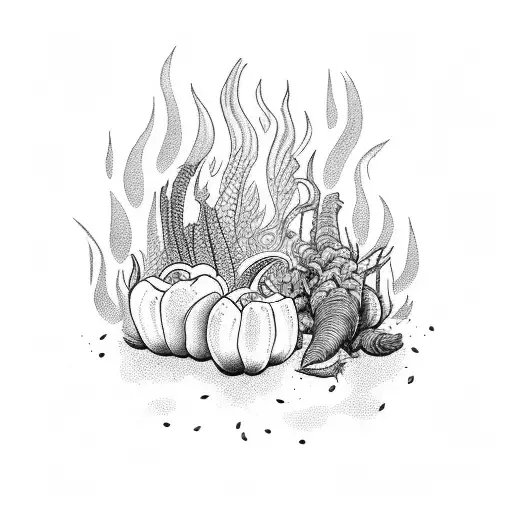 Chef Cooking Surrounded By Vegetables With Everything In Flames