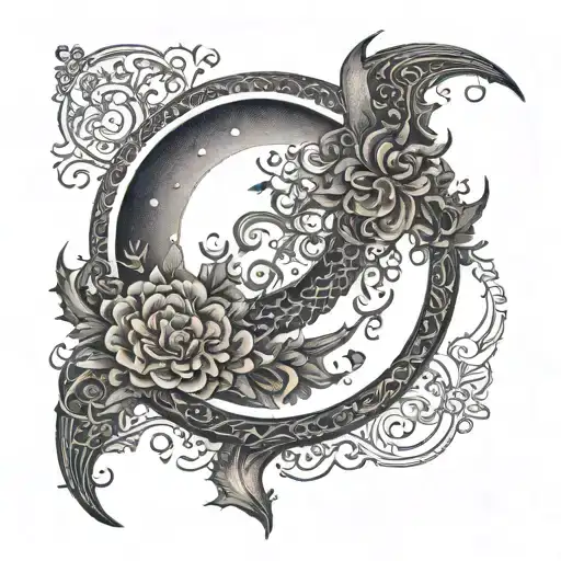 A Crescent Moon Surrounded By Intricate Gothic Patterns