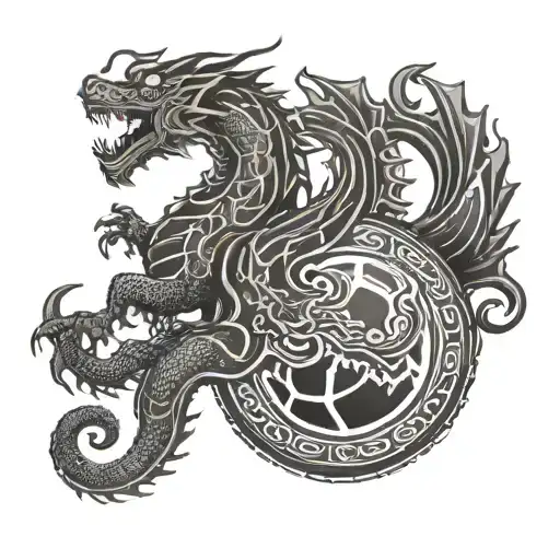 An Intricate Asian Dragon Coiled Around A Liverpool Football Crest