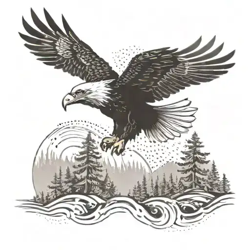 An Eagle Soaring Over A Forest With A Car Driving Through A Winding Road Below