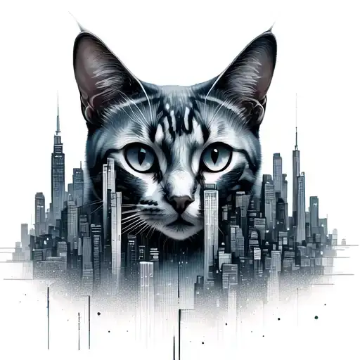 A Futuristic Cityscape With Hidden Cat Silhouettes