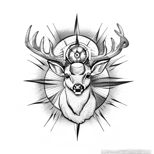 Deer With Compass Of The Sun In The Middle Of The Horns