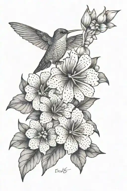 Small Humming Bird And 3 Flowers