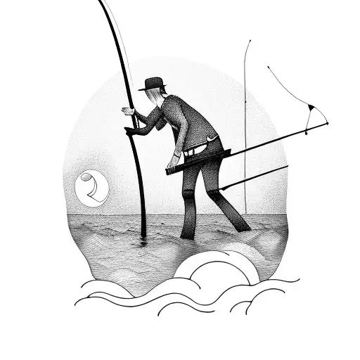 Man Fishing While Seated On The Waning Moon