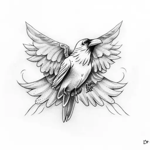 Raven With Wings Hugging The Arm