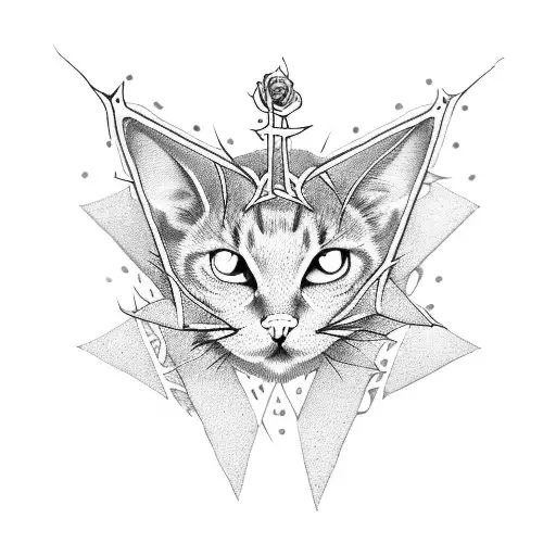 Pentagram Thorns Rose Cat