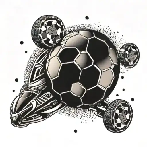 Minimalist Tattoo Of A Soccer Ball And A Car Wheel Merging Together
