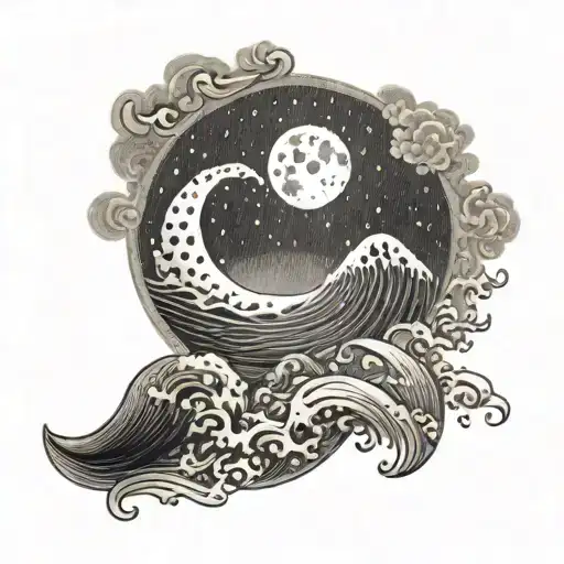 A Moon With A Wave And The Name Niral In Japanese