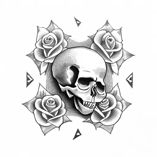 Skull With Cross And Roses
