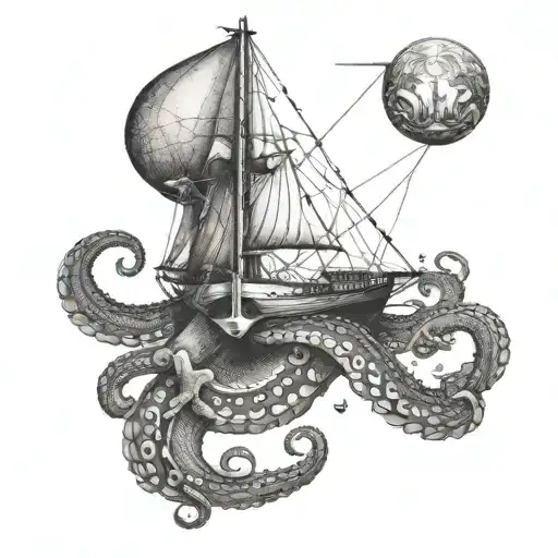 An Octopus With Sailboat Sails As Tentacles