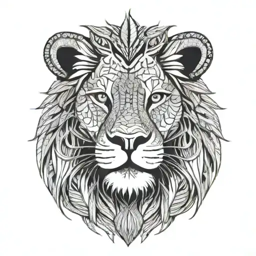 Minimalist Lion Face Made Of Intricate Lines
