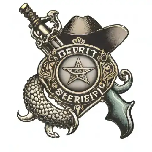 A Deputy Sheriff Badge With A Fishing Hook And Rifle Intertwined